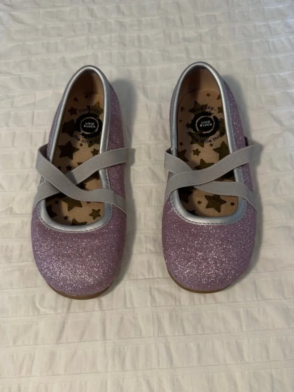 Livie & Luca Aurora Pink Purple Glitter Elastic Cross Strap Mary Jane Shoes 11